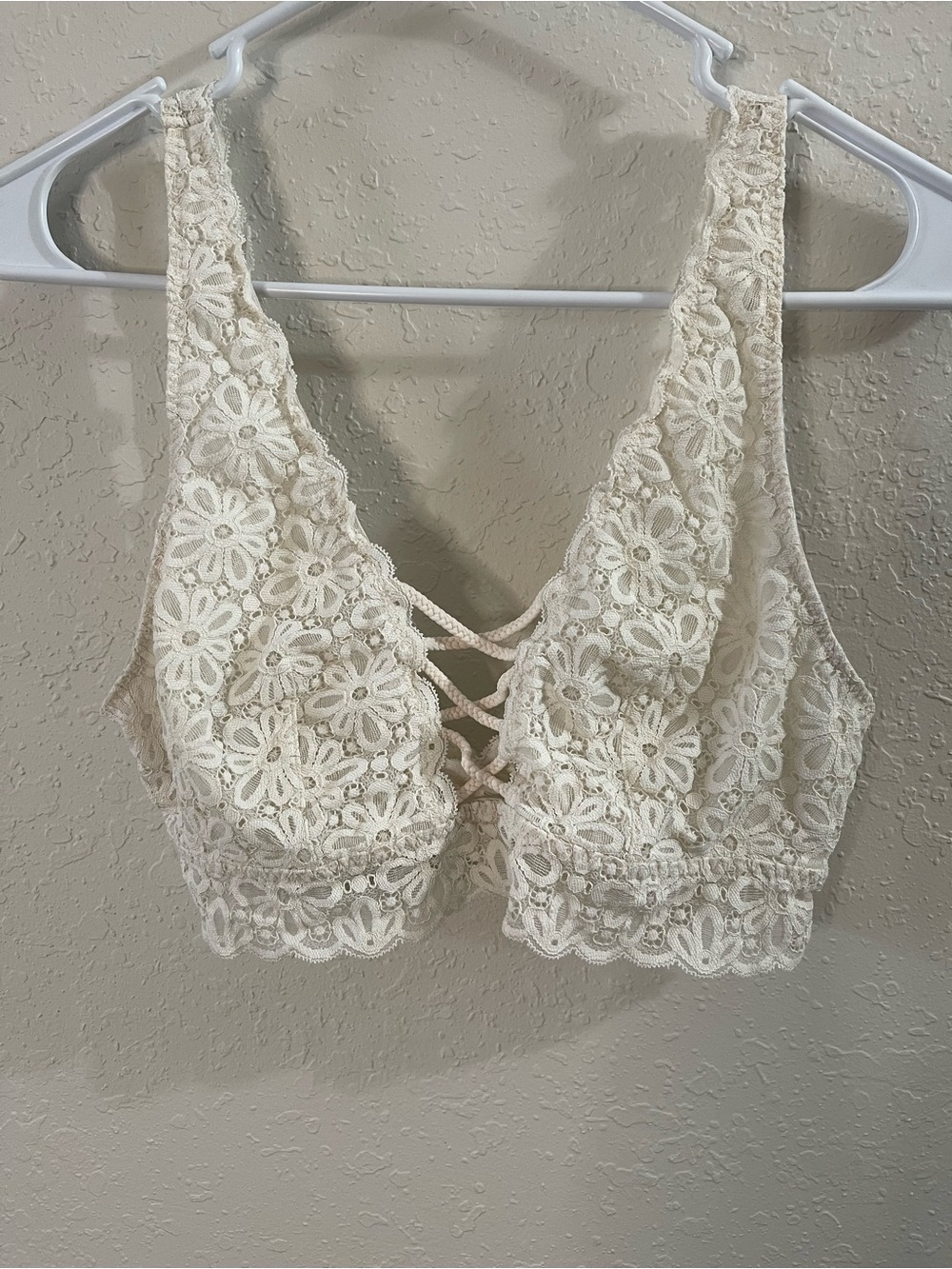 Victoria's Secret Cream Lace Plunge Bralette with Front Lace-Up